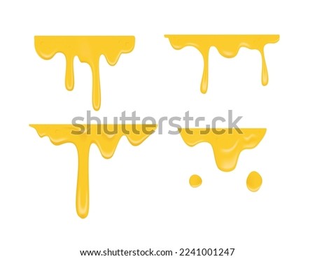 yellow melting cheese drops set with flat top decoration 3d realistic illustration