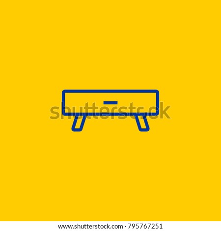 Simple tv unit storage cupboard cabinet table blue line icon on yellow background