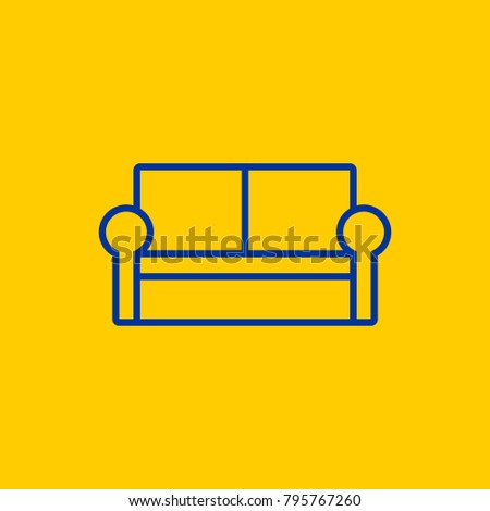 Simple Family lounge sofa blue line icon on yellow background
