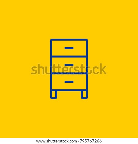 Simple occasional cupboard cabinet blue line icon on yellow background