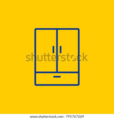 Blue Cupboard Wardrobe dresser line icon on yellow background