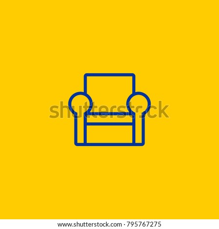 Single sofa chair blue line icon on yellow background