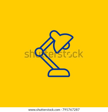 Blue line work desk or table lamp icon on yellow background