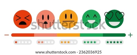 Customer satisfaction scale, Feedback concept, cartoon style. Includes such emoticon as angry, sad, neutral, joy and happy. Customer's service and evaluation review sign. Trendy vector illustartions