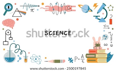 Science research concepts.  Round frame on the theme of physics, biology and chemistry. Education and study concept. Trendy modern vector illustration isolated on white, hand drawn, flat