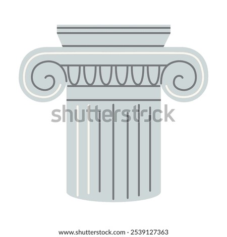 Ionic capital with volutes, Greek columns. Modern vector illustration isolated on white background, hand drawn, flat design