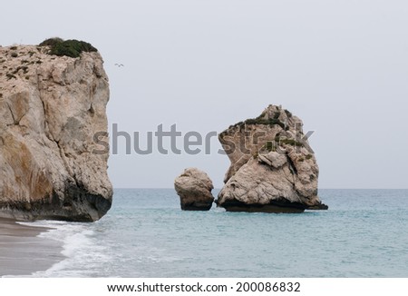 Rocks of Aphrodite, (Petra tou Romiou), or Rock of the Greek, beach is the   birthplace of goddess of love. Paphos, Cyprus.