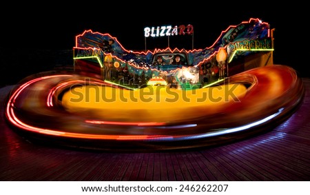 NICOSIA, CYPRUS -  DECEMBER 29: Harry Potter  Theme Park Game in spinning at  high speed with  colorful lights on December 29, 2014  in Nicosia Cyprus