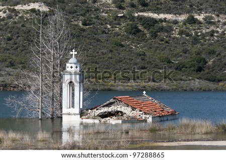 Abandoned flooded  church of st Nicolas  after heavy rains at Alassa area in Cyprus