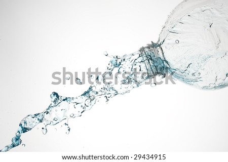 Bottle and creative splashing water.Isolated on white