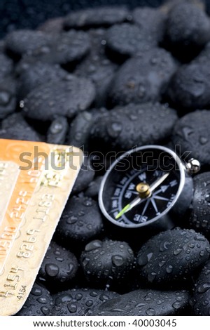 Compass with credit card ,rock cover water drop