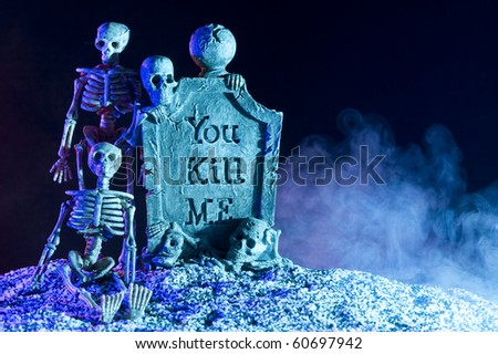 Halloween subject. Skeleton in smoke