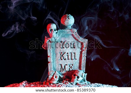 Halloween subject. Skeleton in smoke