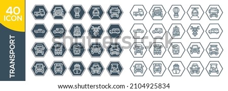 Set of Public Transportation Thin Line Icons.Contains such Icons as Taxi, Train, Tram and more. Transport Icons, oncoming view, Monoline concept The icons were created.