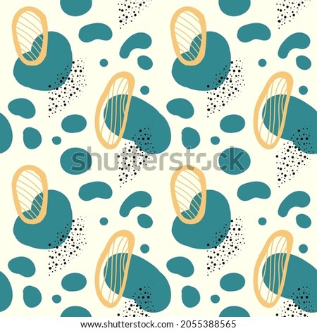 Seamless abstract trend pattern. Pattern with spots and different elements. Pattern for textiles, item design, web page design, social networks. Vector graphics.