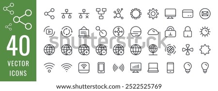 Digital network icon set. Line icons about social media, Contains, network, digital marketing, internet and more. Editable vector stroke icon for others design.