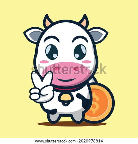 vector illustration of cute cow holding coins