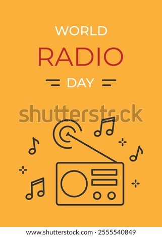 World radio day poster with outline elements. Template for banner, poster, flyer, promo. Vector illustration