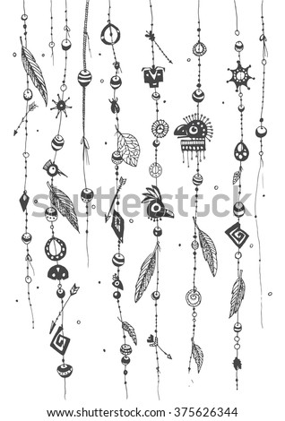 Zentangle stylized abstract Indian jewelry,  redskin . Hand drawing Doodle,vector boho illustration. Hand Drawn doodle tribal zenart illustration on white background. Sketch for tattoo. Engraving.
