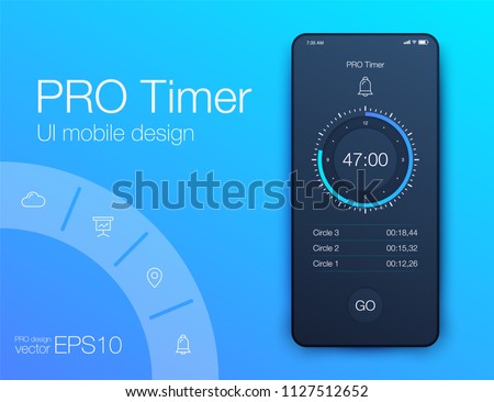 Timer clock application UI design concept. Stock vector