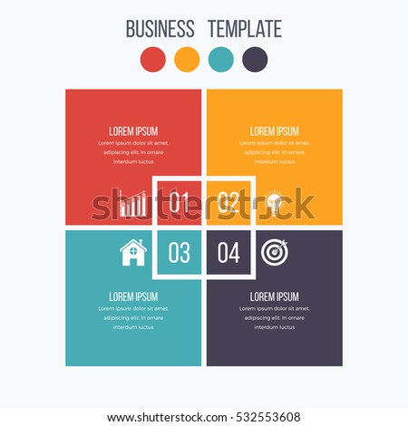 Infographics template four options with square. Can be used for workflow layout, diagram, number options, step up options, web design, presentations