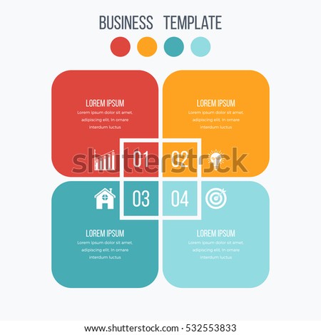 Infographics template four options with square. Can be used for workflow layout, diagram, number options, step up options, web design, presentations