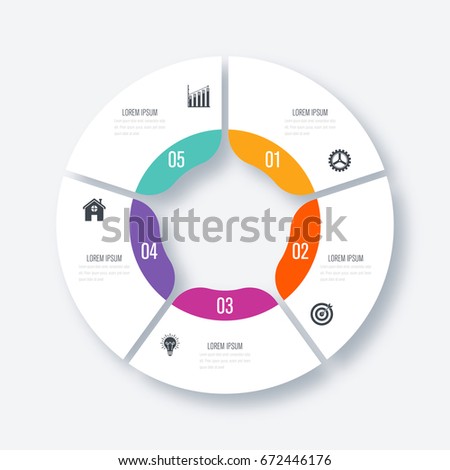 Infographics template 5 options with circles. Can be used for workflow layout, diagram, number options, step up options, web design, presentations