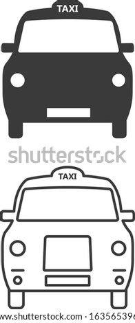 Two London cab taxi cars icons fill and outline isolated on white background.