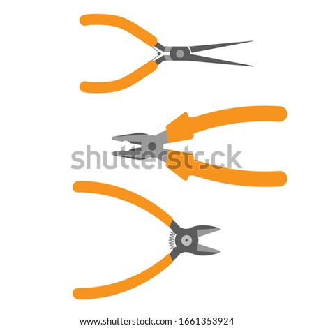 Pliers set. Vector Illustration of  diagonal cutters, needle nose pliers,  basic pliers. Flat style vector illustration. Foto stock © 