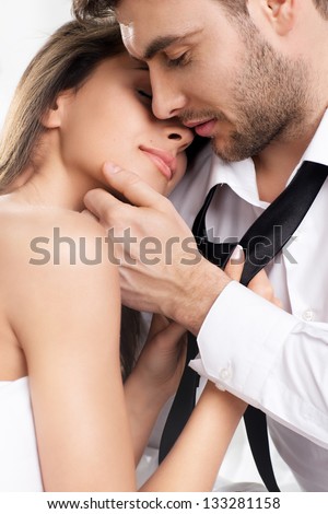 Beautiful sexy intimate couple hug each other