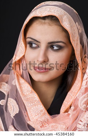 Portrait Of A Beautiful Muslim Woman With Brown Eyes Stock Photo ...