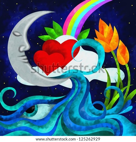 abstract background with moon and heart