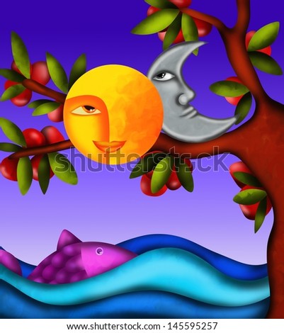 background with moon and sun