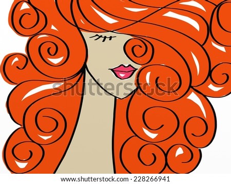 drawing face of woman with red hair