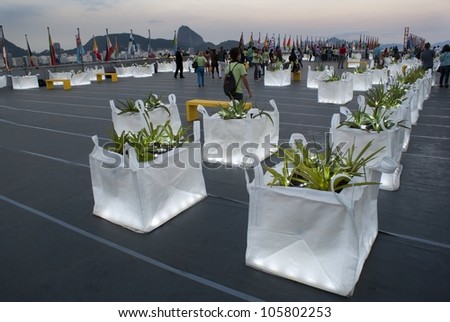 RIO DE JANEIRO-JUNE 12: Meeting Garden.An area for sharing experiences and for experiences.Flags from all countries celebrate meeting at the Humanidade 2012 event on June 12, 2012 in Rio de Janeiro, Brazil