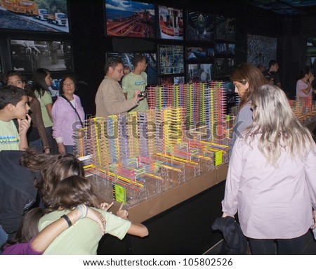 RIO DE JANEIRO-JUNE12: Human Production Room.It highlights the industrial and its branches.From mega cities and the world\'s population growth at the Humanidade 2012 event on June 12, 2012 in Rio de Janeiro, Brazil