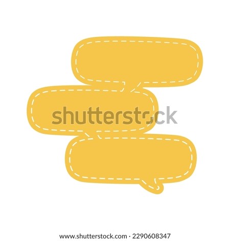 Blank Cute Speech Bubble with Dashed Line. Multiple Text Dialogue Template. Simple Flat Scrapbook Stitched Design Vector Illustration Set.