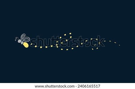 Firefly flying with trail clipart. Fireflies abstract illustration.