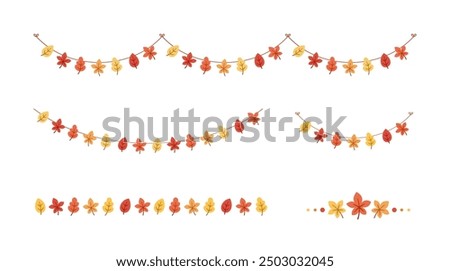 Autumn garlands and borders design elements set. Fall Thanksgiving themed graphics collection. Vector illustration.