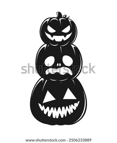 Stack of Jack O Lanterns Silhouette, Cute Funny Halloween Pumpkins, Creepy Spooky Scary Decorations