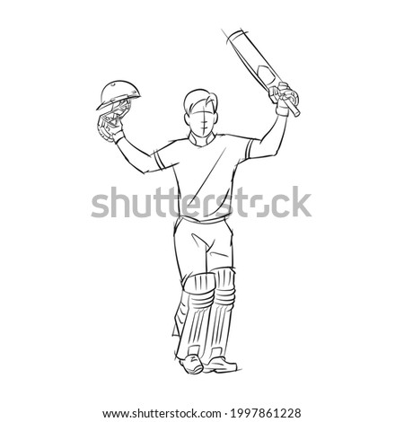 cricket batsman line drawing vector illustration