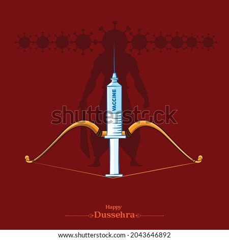 dussehra festival bow and arrow with ravana silhouette vector illustration
