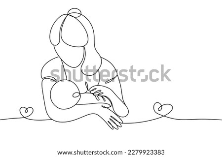 Mom is breastfeeding the baby. Breast-feeding. Mothers Day. One line. Vector illustration