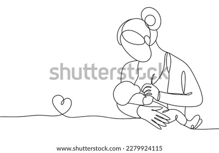 Mom is breastfeeding the baby. Breast-feeding. Mothers Day. One line. Vector illustration