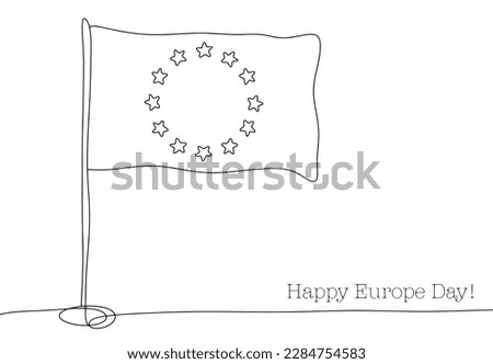 Flag of Europe and the Council of Europe. 12 five-pointed stars on a blue background. Black and white illustration. Congratulatory vector illustration for Europe Day. 