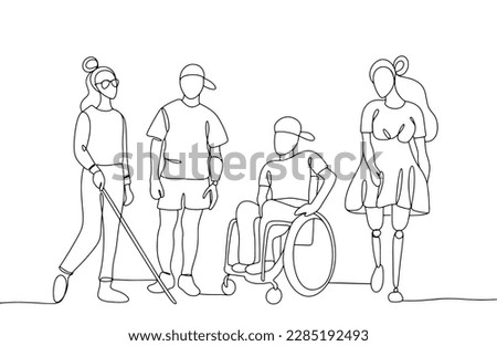 People with disabilities. Limited physical activity. International Day for the Rights of Persons with Disabilities. One line illustration for different uses. Vector illustration