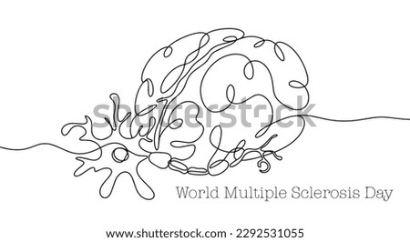 The human brain is a nerve cell. Neuron with damaged myelin. World MS Day. One line drawing for different uses. Vector illustration.