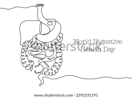 The human digestive system. Gastrointestinal tract. Healthy and proper nutrition. World Digestive Health Day. One line drawing for different uses. Vector illustration.
