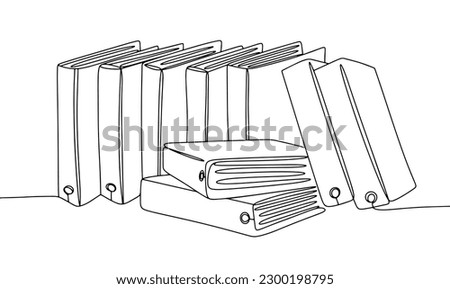 Office folders with documents. International Archives Day. One line drawing for different uses. Vector illustration.