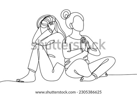 A girl in a panic and a calm girl. Psycho-emotional balance. Polar emotions. International Panic Day. One line drawing for different uses. Vector illustration.